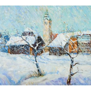 Voščilnica Zasnežena vasica